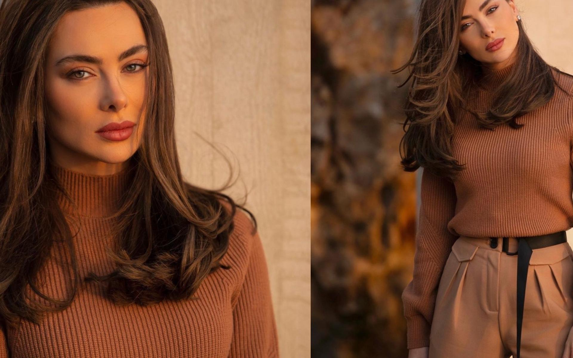 توب وبنطلون بألون دافئة مع حزام مميز باللون الأسود