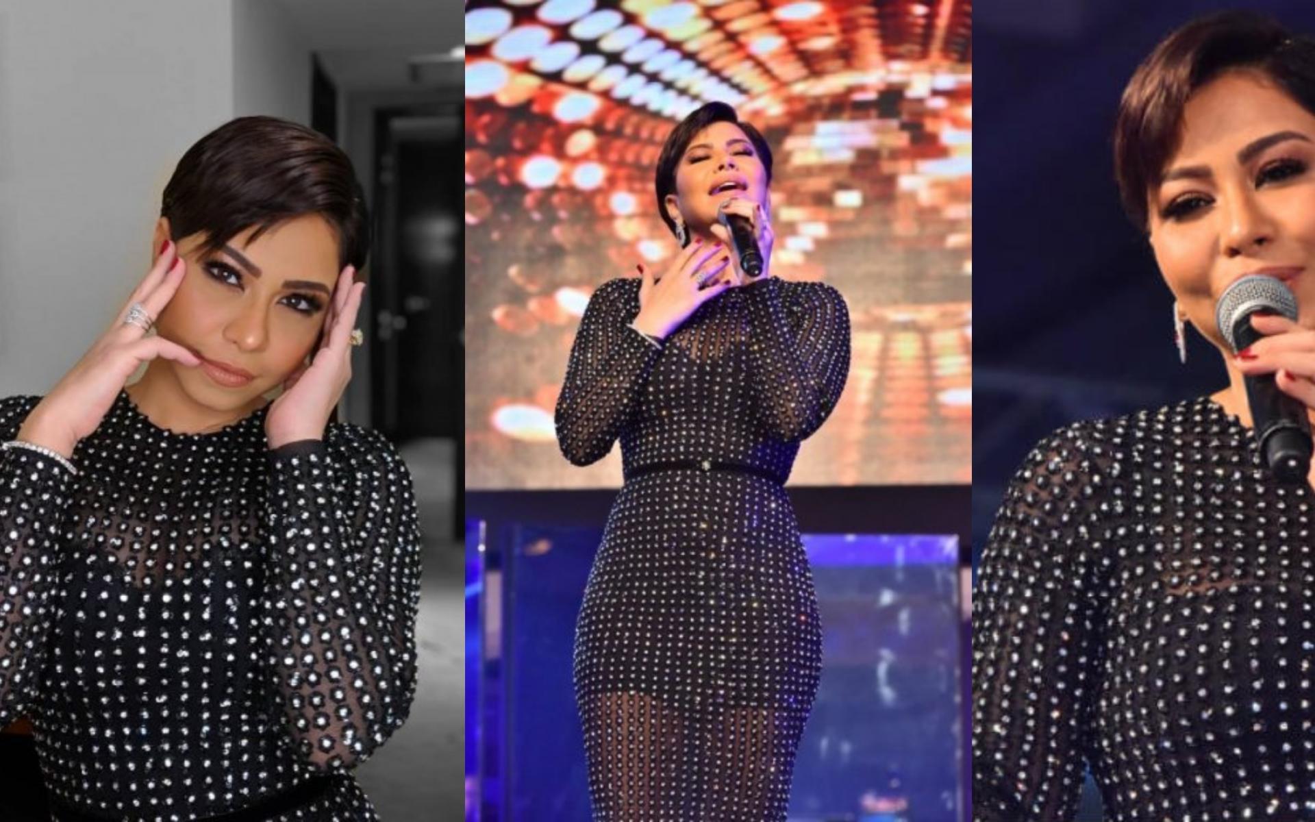 شيرين تعود للشعر القصير الذي ميزها، وتختار فستان طويل بستايل "الميتلك" وحزام أسود