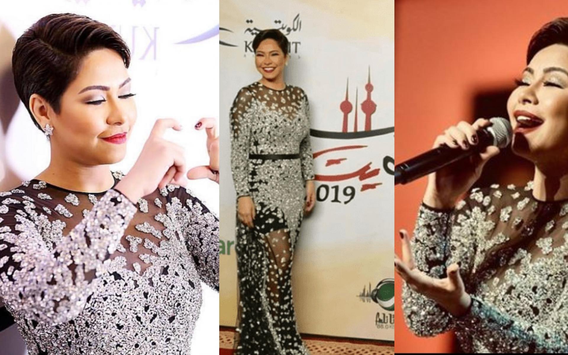 الفساتين الطويلة خيار شيرين المفضل، وهذه المرة ميزه التطريز الفضي